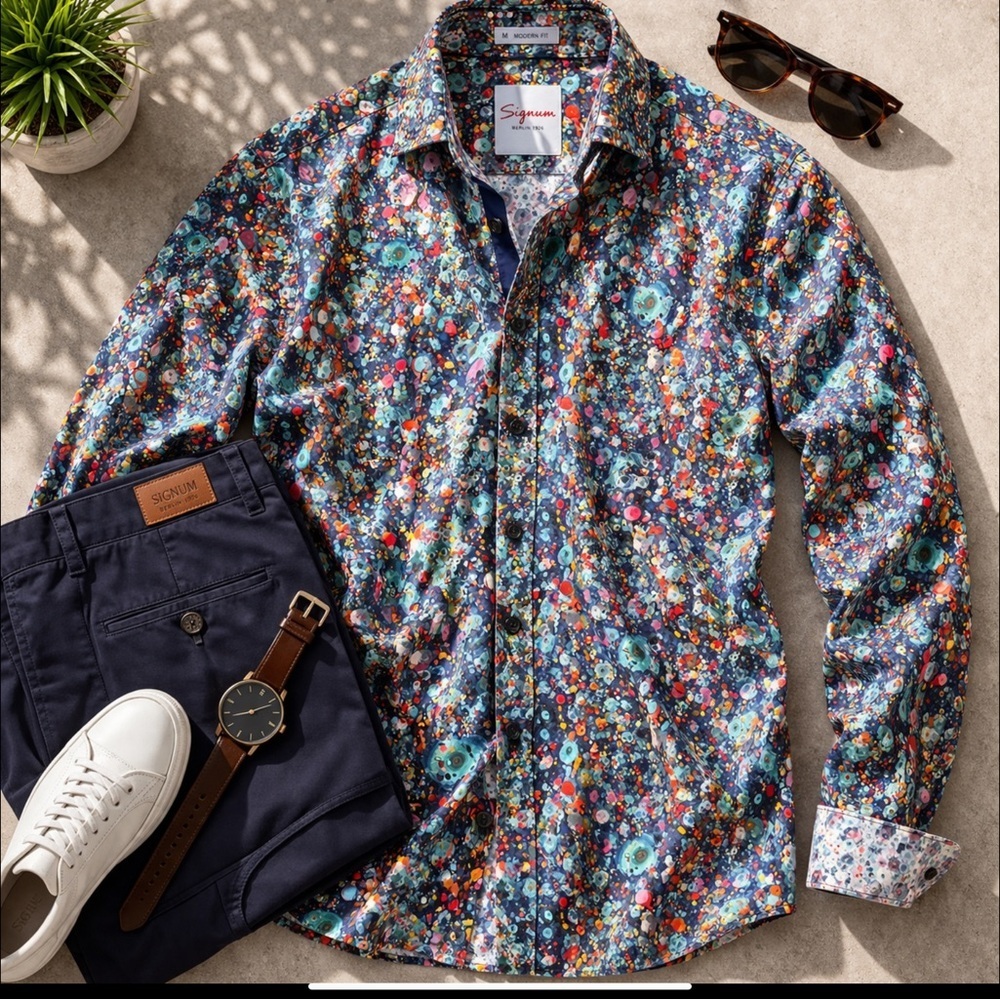 Signum Berlin 1926 Abstract Paint Splatter Modern Fit Wearable Art Button Up Med - Picture 2 of 16